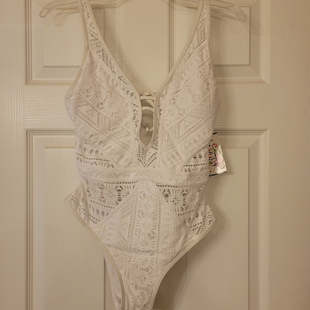 Becca one piece white swim suit
